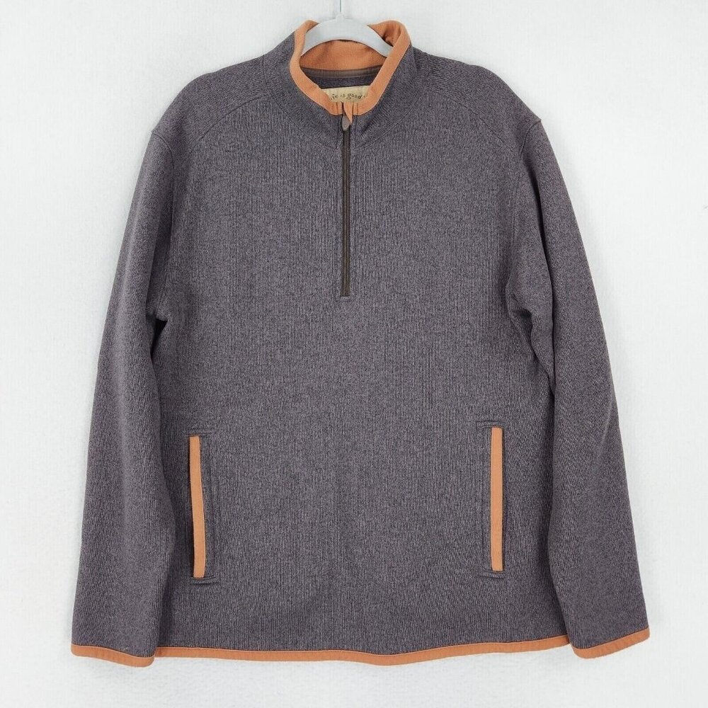 Life Is Good Sweater Mens Medium Gray Half Zip Fleece Pullover Pockets Casual